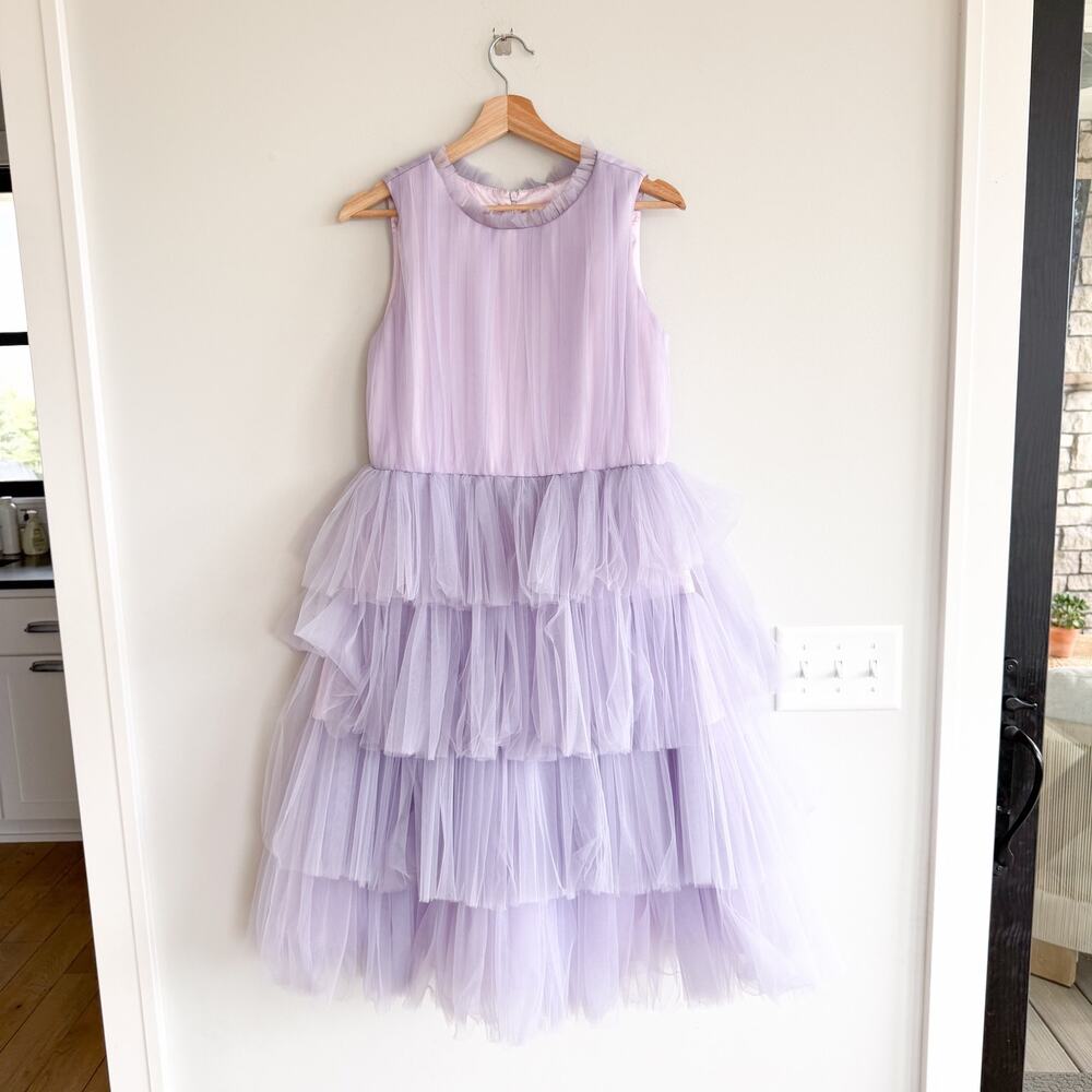 Tulleen Farvue Sleeveless Tiered Tulle Midi Dress Purple 14Y NWT